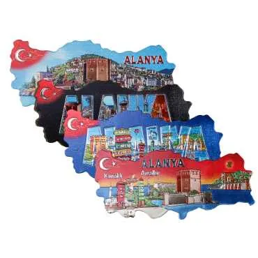 Alanya Temalı Metalize Harita Magnet - 2