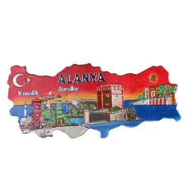 Alanya Temalı Metalize Harita Magnet - 3