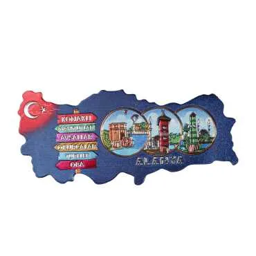 Alanya Temalı Metalize Harita Magnet - 4
