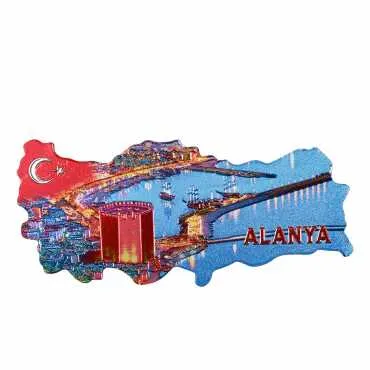 Alanya Temalı Metalize Harita Magnet - 7
