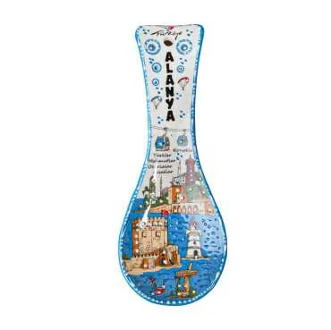Alanya Themed Ceramic Screen Print Spoon Rest - 3