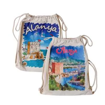 Alanya Themed Digital Print Cotton Backpack 33x43 cm - 2