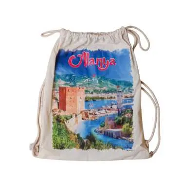Alanya Themed Digital Print Cotton Backpack 33x43 cm - 3