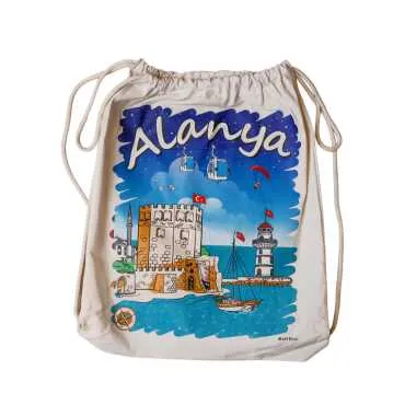 Alanya Themed Digital Print Cotton Backpack 33x43 cm - 4