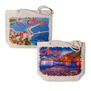 Alanya Themed Digital Print Canvas Beach Bag 35x40 cm - 2