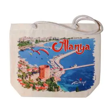 Alanya Themed Digital Print Canvas Beach Bag 35x40 cm - 4