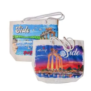 Side Themed Digital Print Canvas Beach Bag 35x40 cm - 3