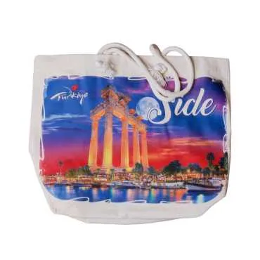 Side Themed Digital Print Canvas Beach Bag 35x40 cm - 4
