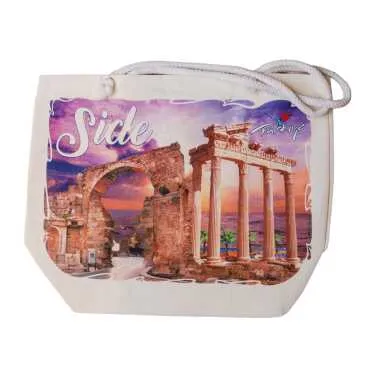 Side Themed Digital Print Canvas Beach Bag 35x40 cm - 5