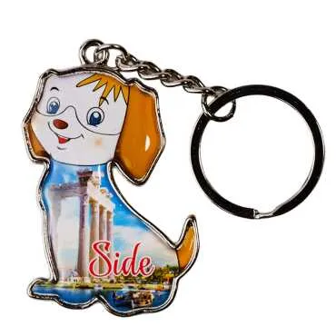 Side Themed Dog Shaped Metal Keychain - 4