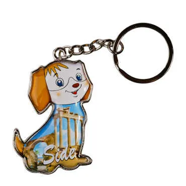 Side Themed Dog Shaped Metal Keychain - 5