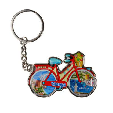 Alanya Themed Bicycle Shaped Metal Keychain - 4