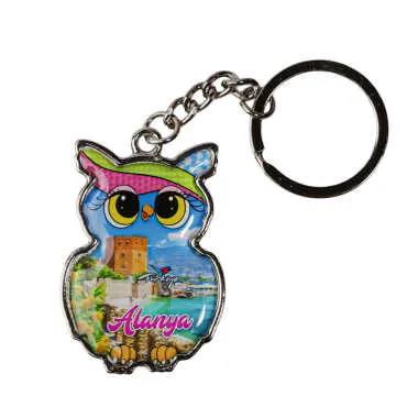 Alanya Themed Owl Shaped Metal Keychain - 4