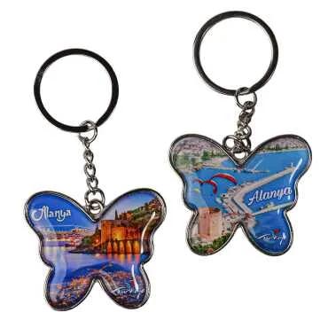 Alanya Temalı Kelebek Şekilli Metal Anahtarlık - 2
