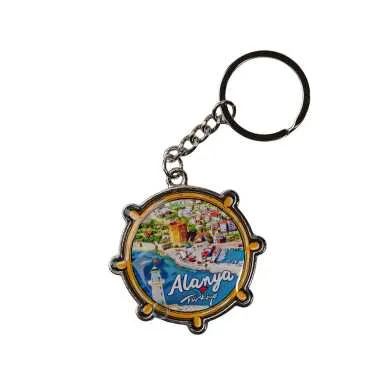 Alanya Themed Steering Wheel Shaped Metal Keychain - 5