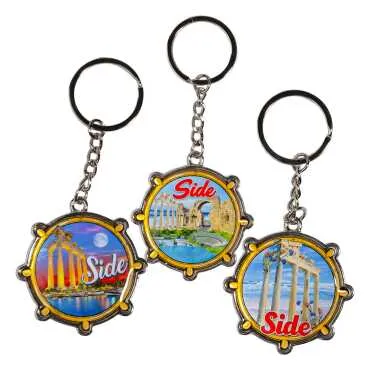Side Themed Wheel Shaped Metal Keychain - 2