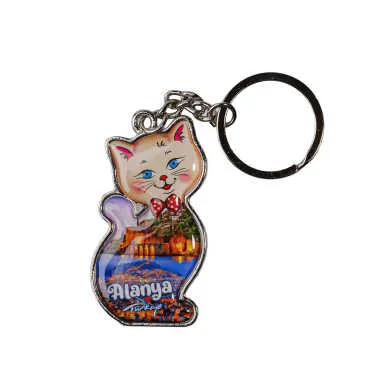 Alanya Temalı Kedi Şekilli Metal Anahtarlık - 5