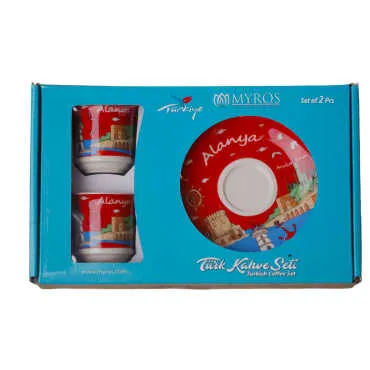 Alanya Themed Porcelain Coffee Set for Two - 3