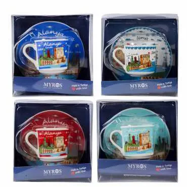 Alanya Themed Single Porcelain Coffee Cup - 2