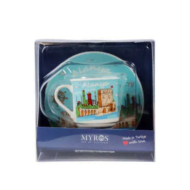 Alanya Themed Single Porcelain Coffee Cup - 6