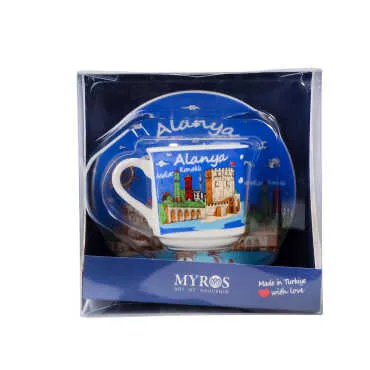 Alanya Themed Single Porcelain Coffee Cup - 7
