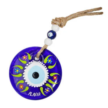 Alanya Themed Mandala Design Glass Evil Eye Wall Hanging 18 cm - 14