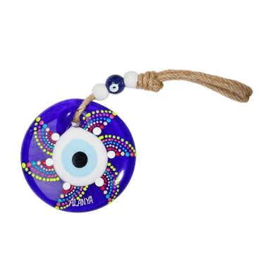 Alanya Themed Mandala Design Glass Evil Eye Wall Hanging 18 cm - 13