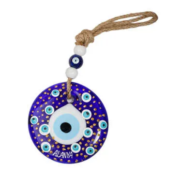 Alanya Themed Mandala Design Glass Evil Eye Wall Hanging 18 cm - 9