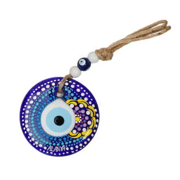 Alanya Themed Mandala Design Glass Evil Eye Wall Hanging 18 cm - 5