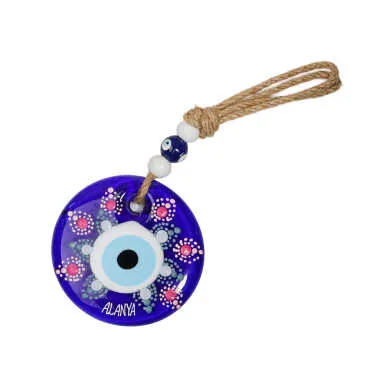 Alanya Themed Mandala Design Glass Evil Eye Wall Hanging 18 cm - 3