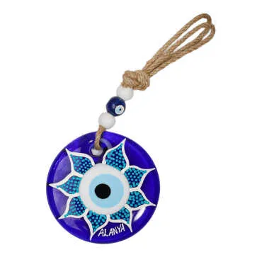 Alanya Themed Mandala Design Glass Evil Eye Wall Hanging 18 cm - 2