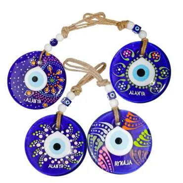 Alanya Themed Mandala Glass Evil Eye Wall Ornament 22 cm - 22