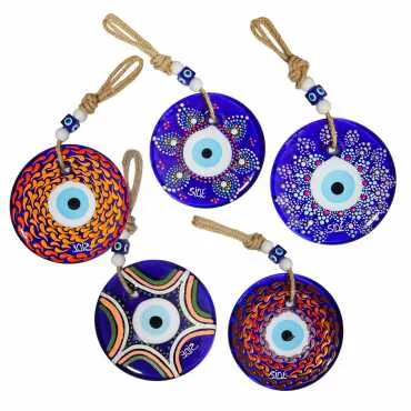 Side Themed Mandala Design Glass Evil Eye Wall Hanging 22 cm - 16
