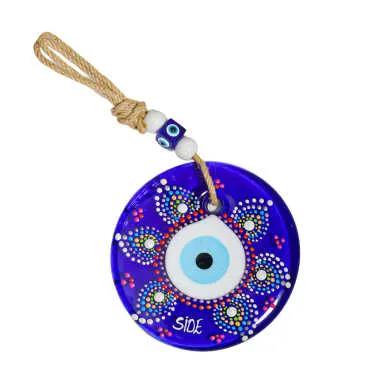 Side Themed Mandala Design Glass Evil Eye Wall Hanging 22 cm - 15