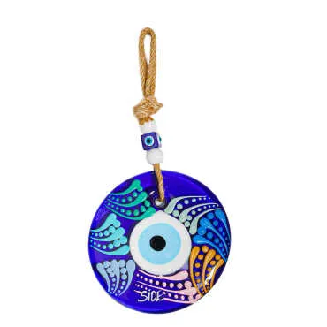 Side Themed Mandala Design Glass Evil Eye Wall Hanging 22 cm - 14