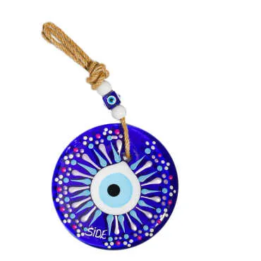Side Themed Mandala Design Glass Evil Eye Wall Hanging 22 cm - 13