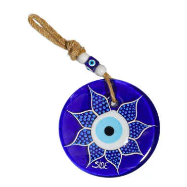 Side Themed Mandala Design Glass Evil Eye Wall Hanging 22 cm - 9