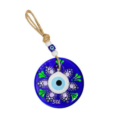 Side Themed Mandala Design Glass Evil Eye Wall Hanging 22 cm - 6