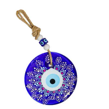 Side Themed Mandala Design Glass Evil Eye Wall Hanging 22 cm - 2