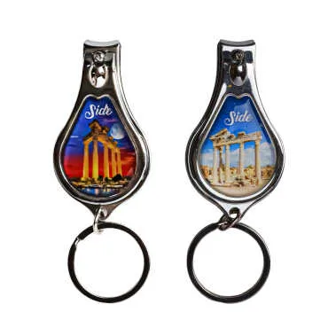 Side Themed Metal Bottle Opener Oval Keychain Nail Clipper - 2