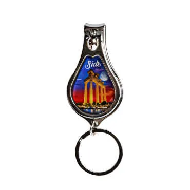 Side Themed Metal Bottle Opener Oval Keychain Nail Clipper - 3