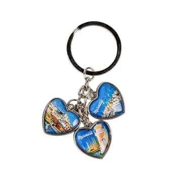 Marmaris Temalı Myros Metal Üçlü Kalp Anahtarlık 40x85 mm - 2