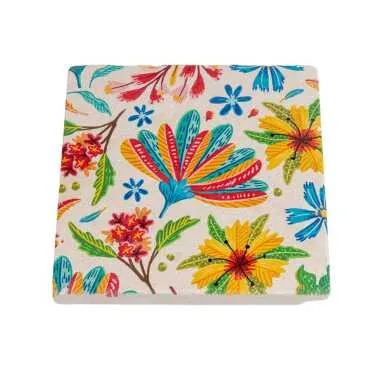 Çiçek Temalı Taş Bardak Altlığı 100x100 mm - Standart - 2