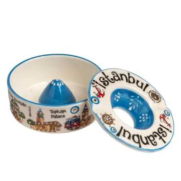 İstanbul Themed Traditional Ceramic Lidded Small Ashtray 110 mm - Standart - 2