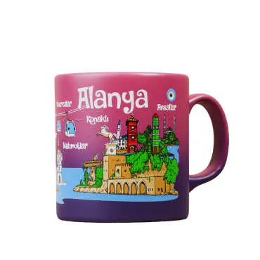 Wholesale Alanya Themed Ceramic Color Printed Mug Model C 82x90 mm - 2