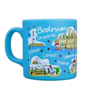 Wholesale Bodrum Themed Ceramic Colorful Printed Mug Model B 82x90 mm - 5