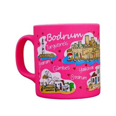 Wholesale Bodrum Themed Ceramic Colorful Printed Mug Model B 82x90 mm - 11