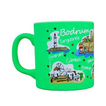 Wholesale Bodrum Themed Ceramic Colorful Printed Mug Model B 82x90 mm - 13