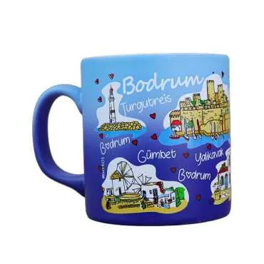 Wholesale Bodrum Themed Ceramic Colorful Printed Mug Model B 82x90 mm - 14