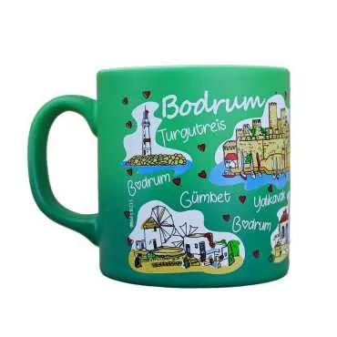 Wholesale Bodrum Themed Ceramic Colorful Printed Mug Model B 82x90 mm - 17